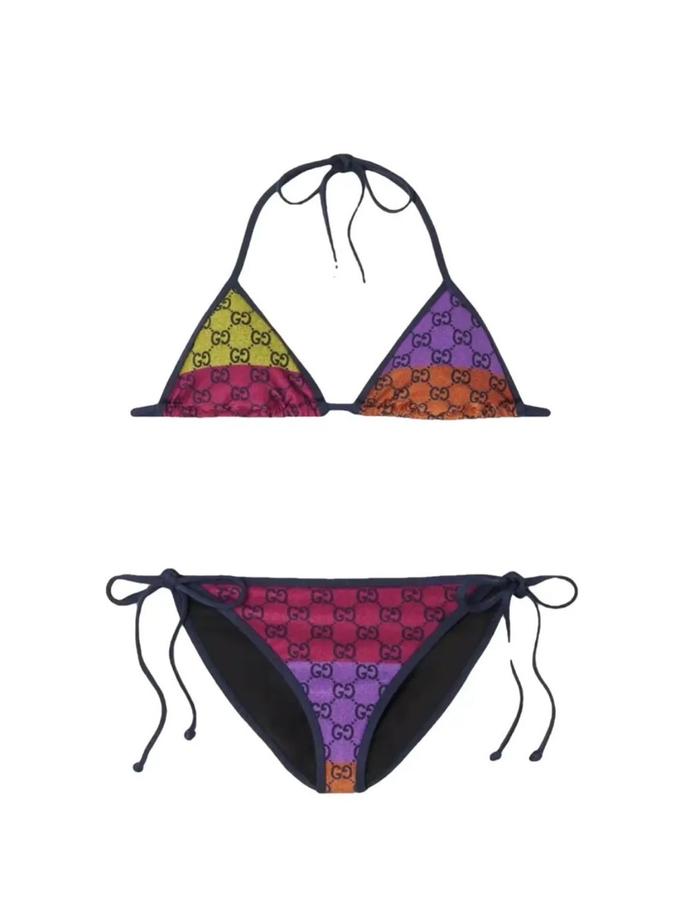 New authentic Gucci Multicolor GG Logo Triangle String Bikini Set
